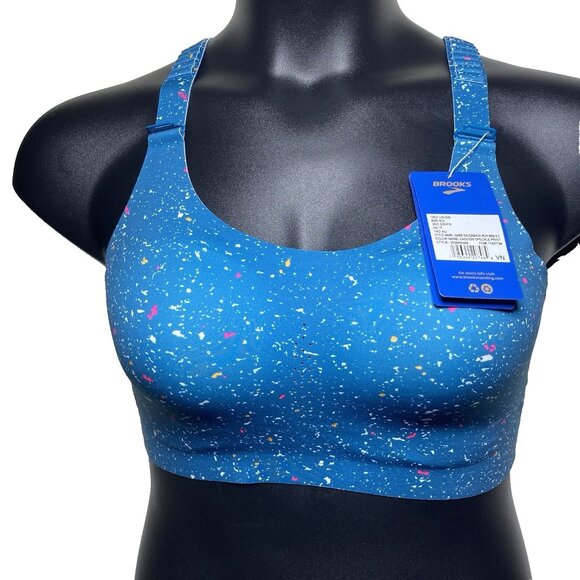 Brooks 32D Dare Racerback Run 2.0 Sports Bra Lagoon Speckle Print Sweat Wicking - Picture 10 of 10